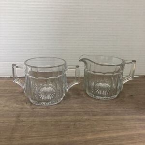 Vintage Crystal Cream & Sugar Bowl Handles Circa 1960 Clear‎